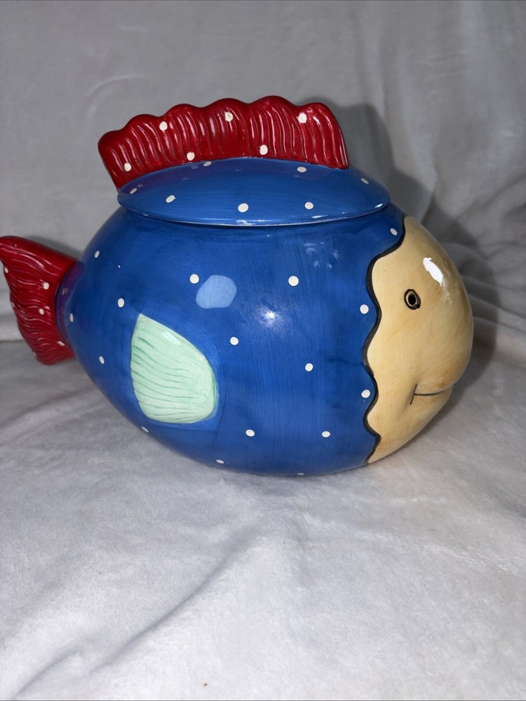 Vtg Coco Dowley Colorful Fish Cookie Jar EUC 80s Certified International Corp