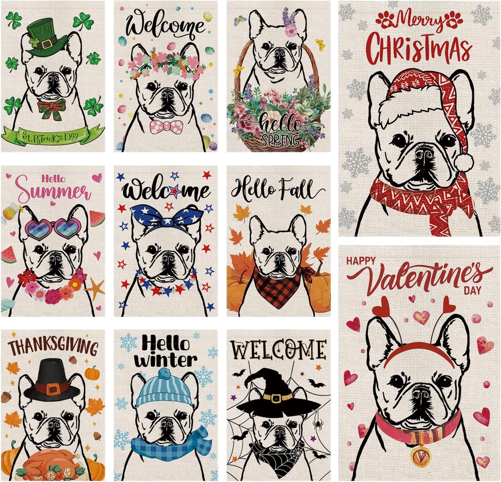 French Bulldog Seasonal Garden Flags Set - 11 Double-Sided Holiday Designs