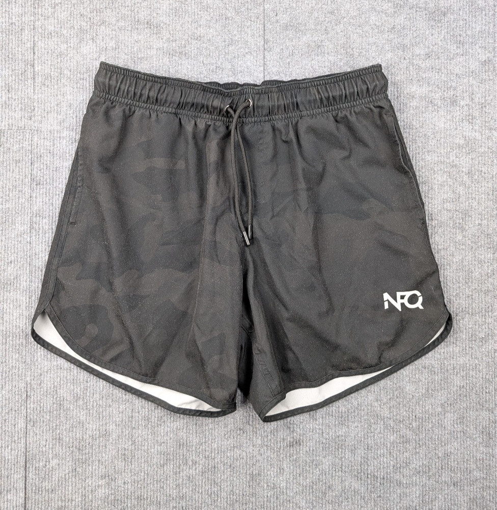 NFQ Shorts Mens Medium Black Camo Lightweight Athletic Gym Training Unlined Run
