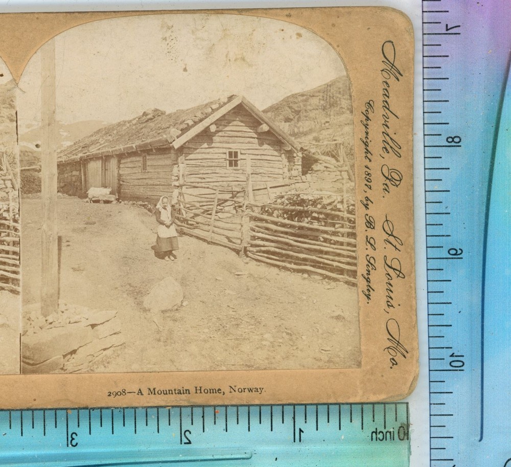 Outside Mountain Home in Norway Keystone Stereoview