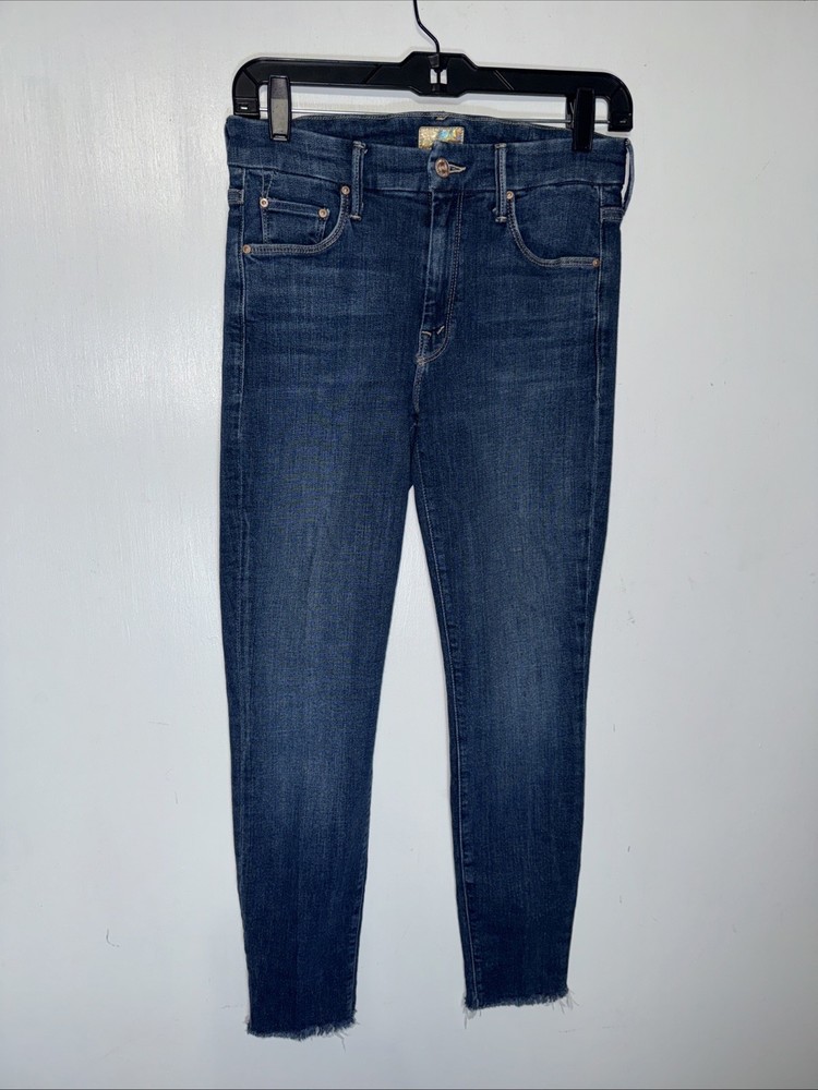 Mother Looker Ankle Fray Girl Crush Jeans Woman's 27 Stretch Blue Skinny Denim