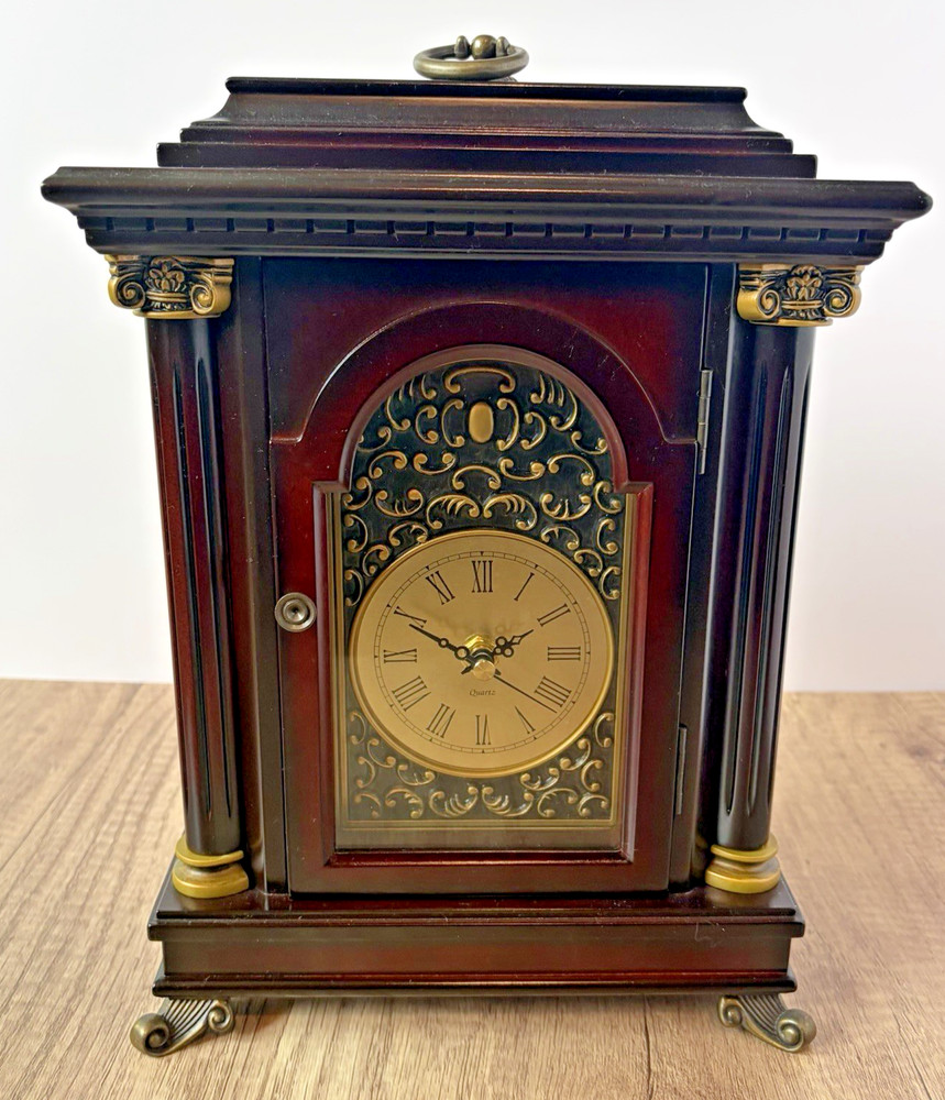 Vintage Bombay Company Cherry Wood Mantel Quartz Clock Secret Storage Works