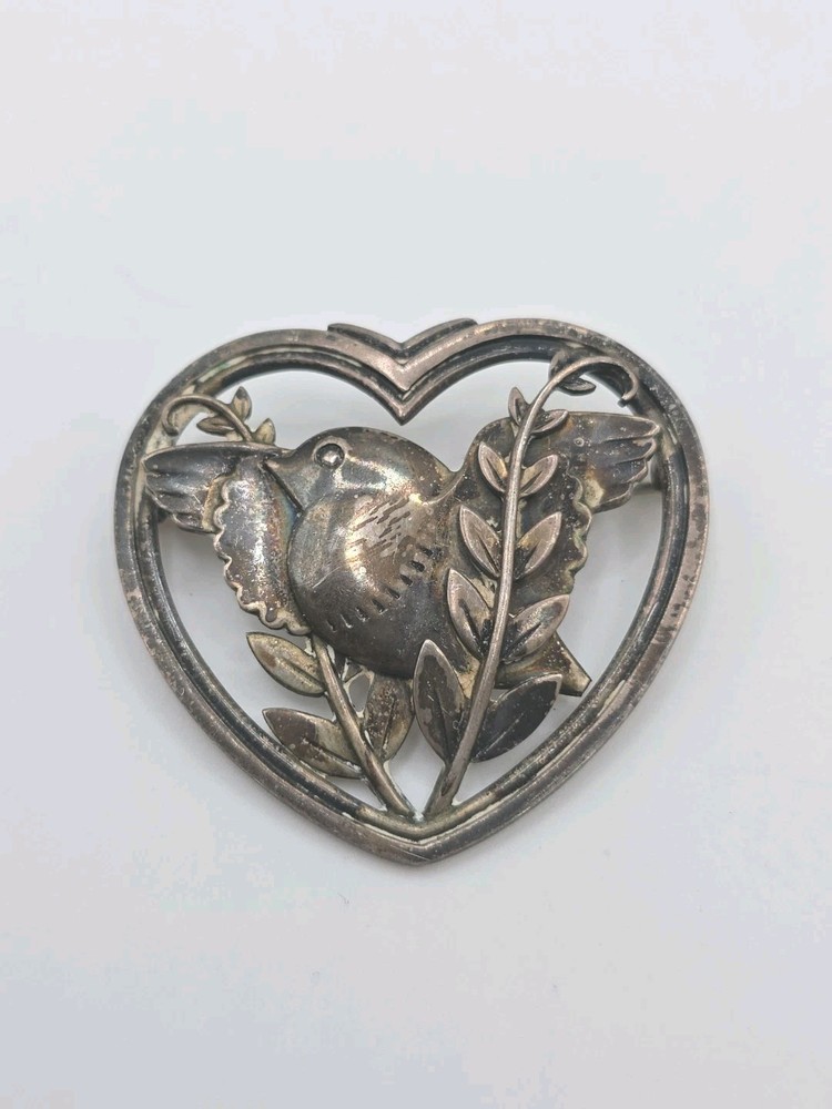 Georg Jensen Denmark Sterling Silver 925 Bird Heart Brooch 13.7g