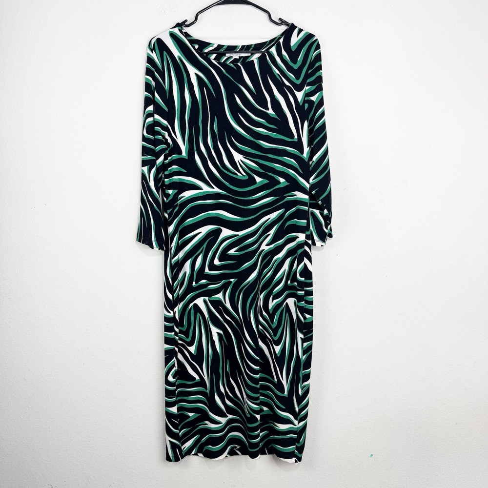 Chico's Women's Travelers Zebra Print Classic Midi Dress L Multicolor Slinky