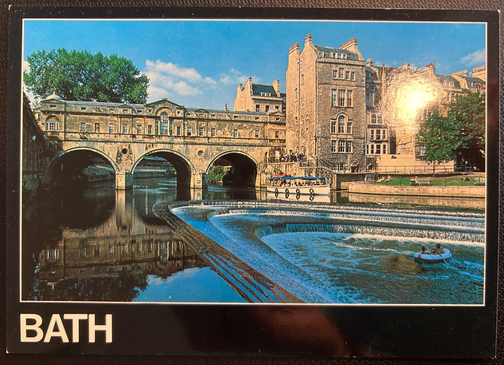 Postcard: Pulteney Bridge designed by R.Adam spanning the River Avon, Bath, UK