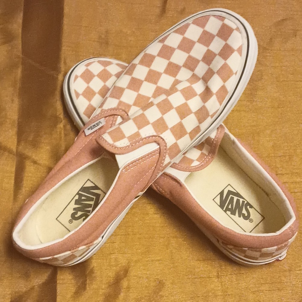 Vans Pink White Checkerboard Slip-On Canvas Upper Men's Casual Shoes