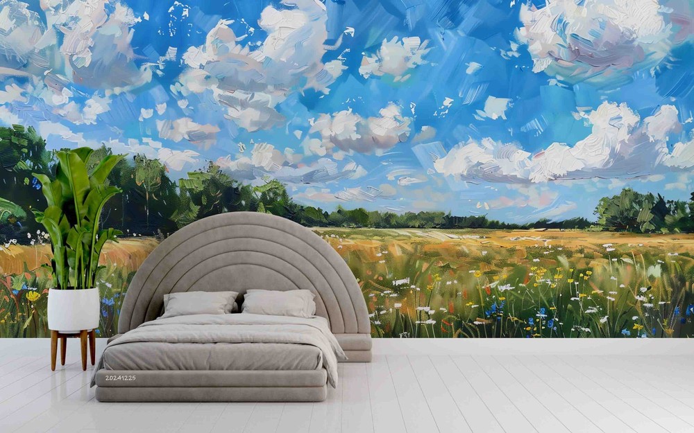 3D Sky Field Landscape Oil Painting Wall Murals Wallpaper Murals Wall Sticker 4