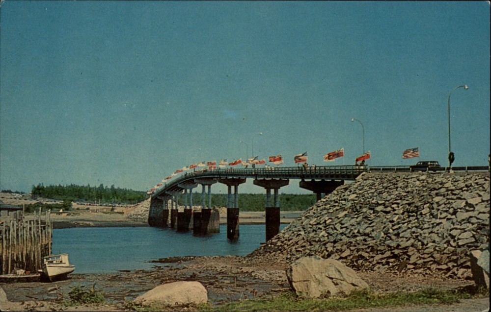 Lubec Maine Roosevelt Bridge to Canada Campobello Island vintage postcard