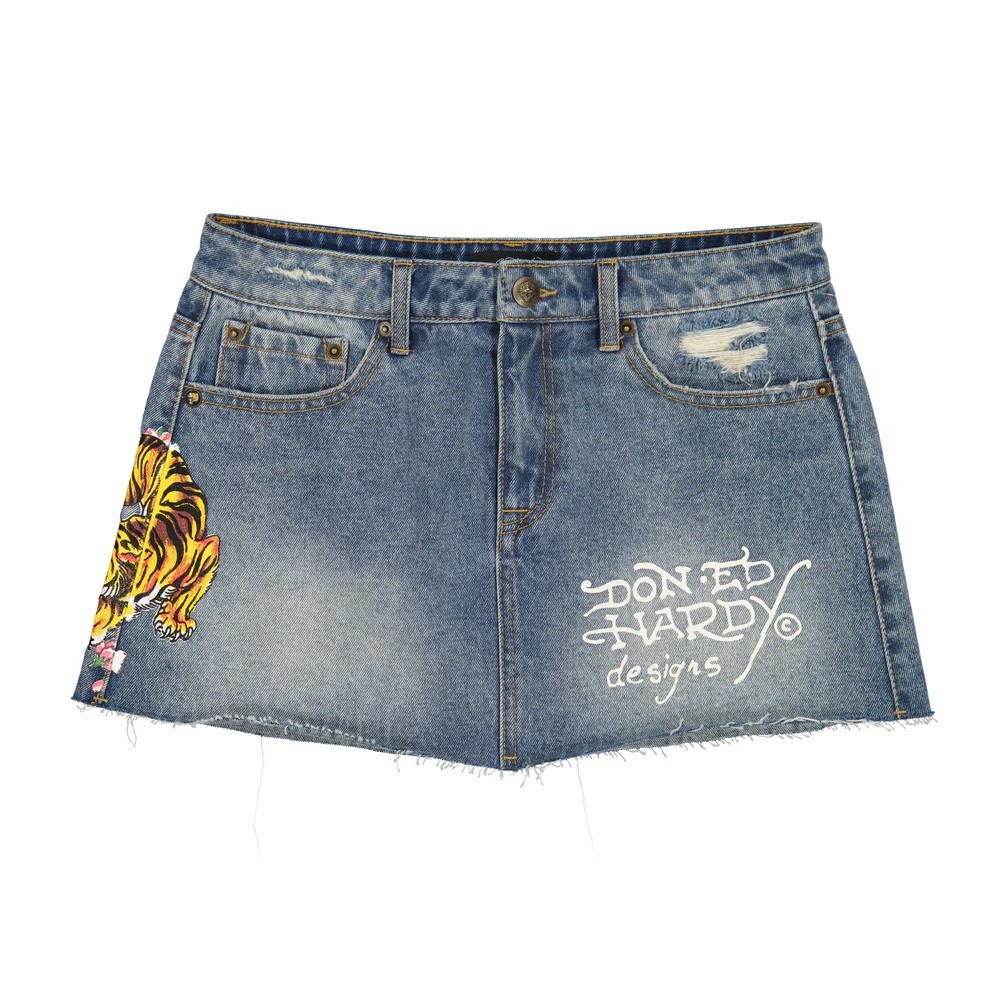 Ed Hardy Tiger Floral Print Denim Skirt WEHD6000-13