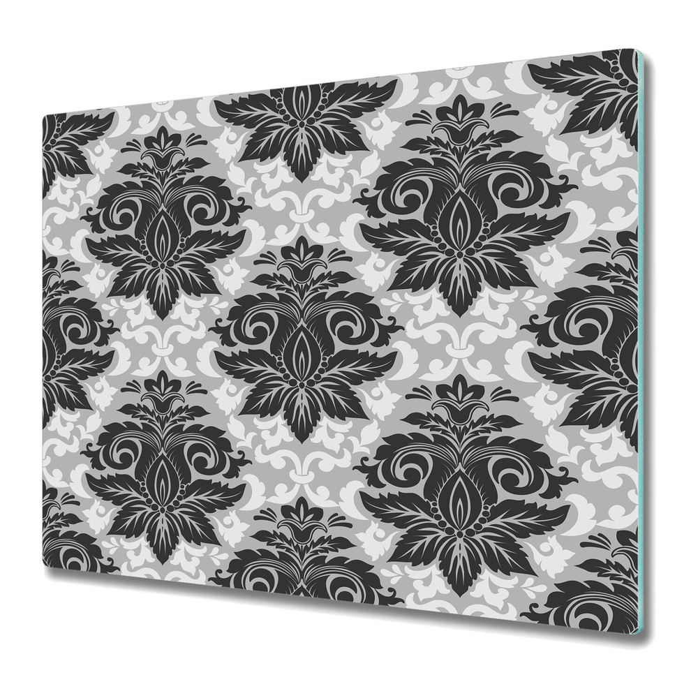 Tempered Glass Kitchen Chopping Board Vector damask element white and gray 60x52