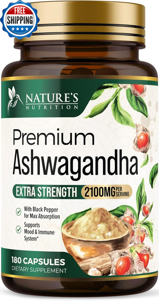 Herbal Ashwagandha 1,950 Mg - Extra Strength Unwind - with Bioperine - Natural F