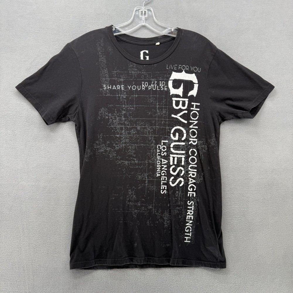 G By Guess Mens Black Graphic T-Shirt Honor Courage Strength Los Angeles Size M