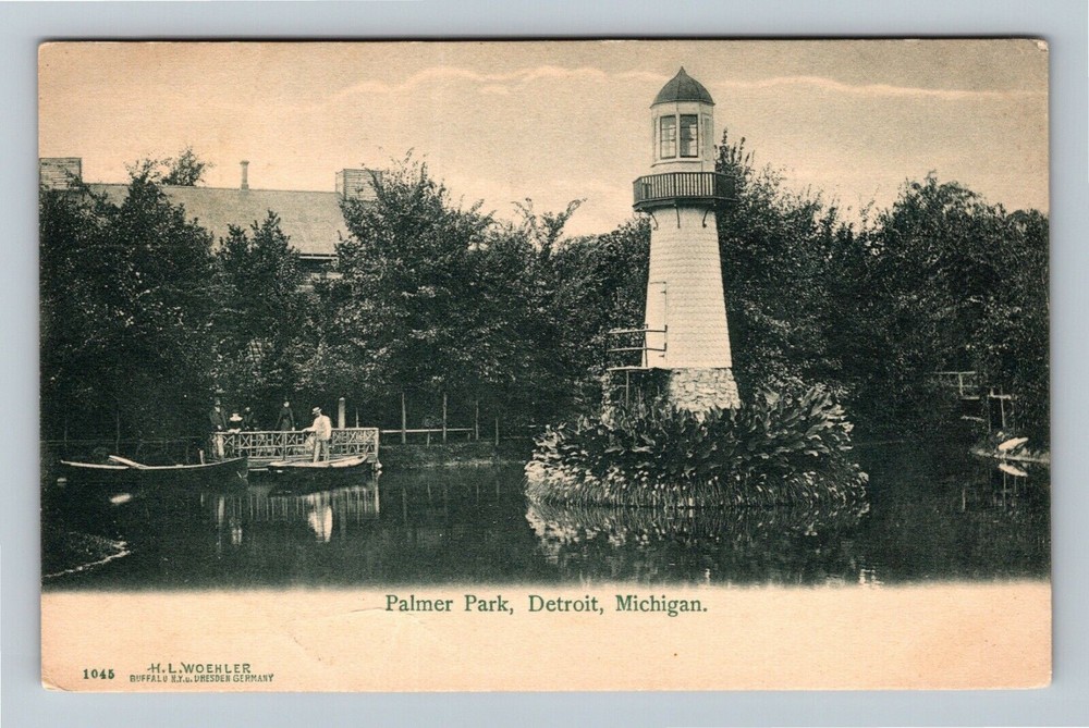 Detroit MI-Michigan, Palmer Park Lake Lighthouse Ladies & Gents Vintage Postcard
