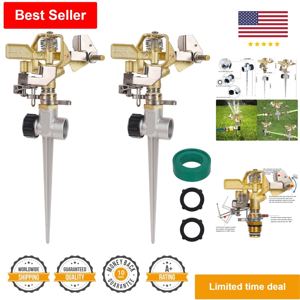 Durable Brass Impact Sprinklers for Large Area Grass Yards - 2 Pack