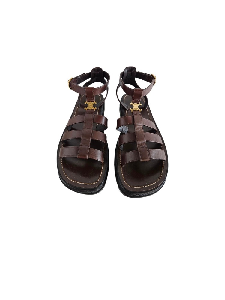 Celine Brown Leather Clea Woman Sandals