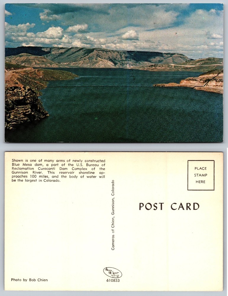 Vintage Blue Mesa Dam Colorado Postcard Curecanti Gunnison River Scenic View