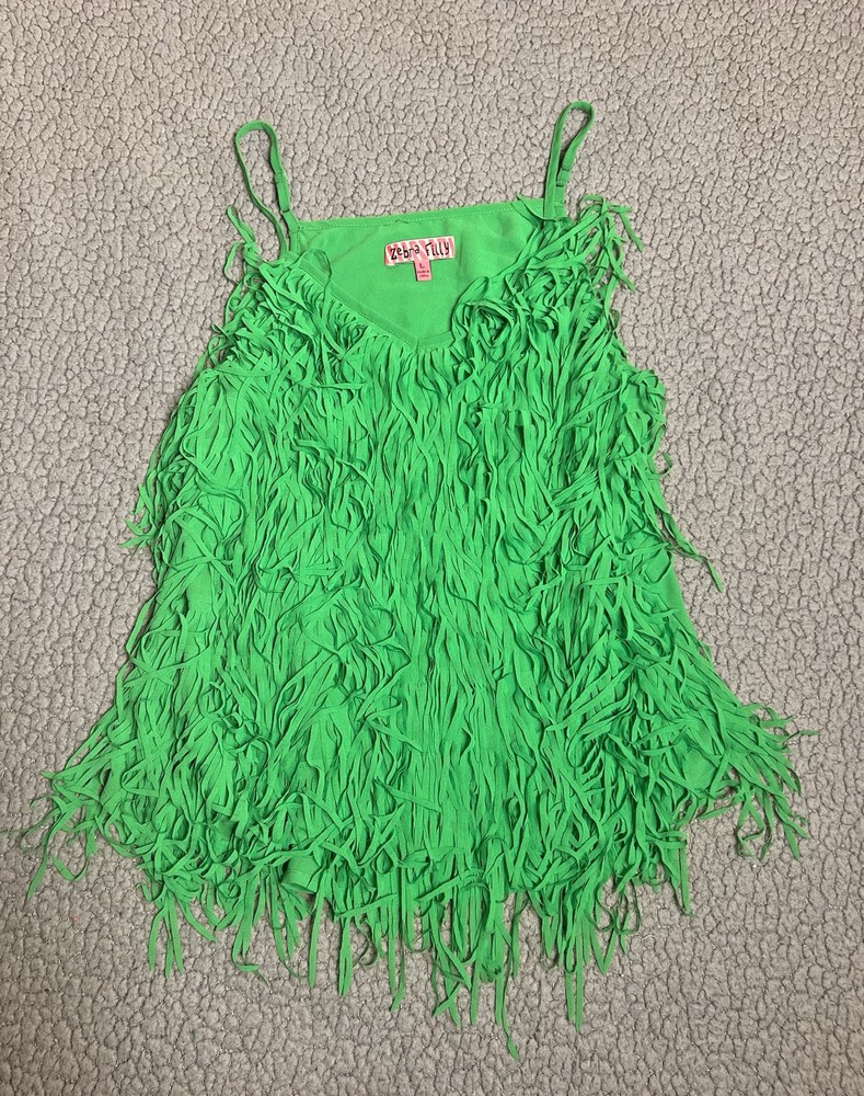 Zebra Filly Fringe Tank Top Girls Juniors Size Large Green