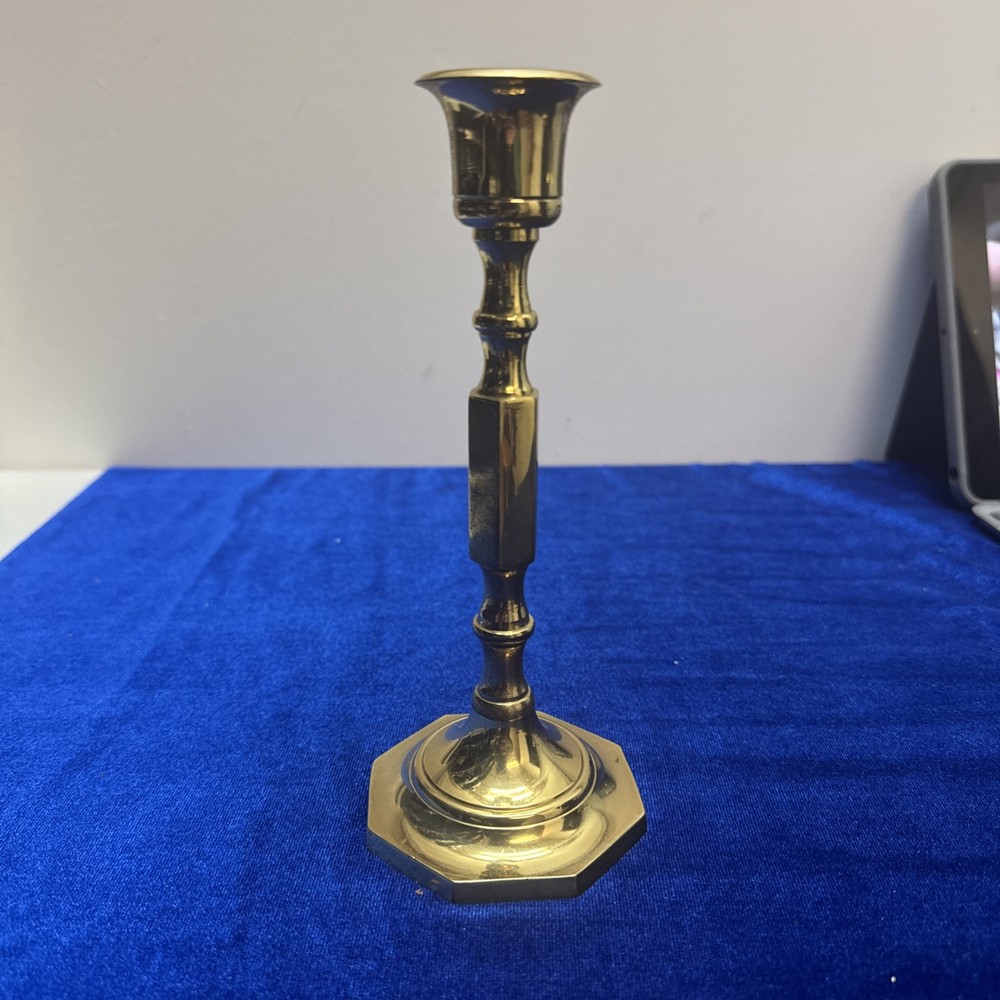 Vintage Solid Brass Taper Candle Holder Candlestick Holder Hexagon Base 7.5”H