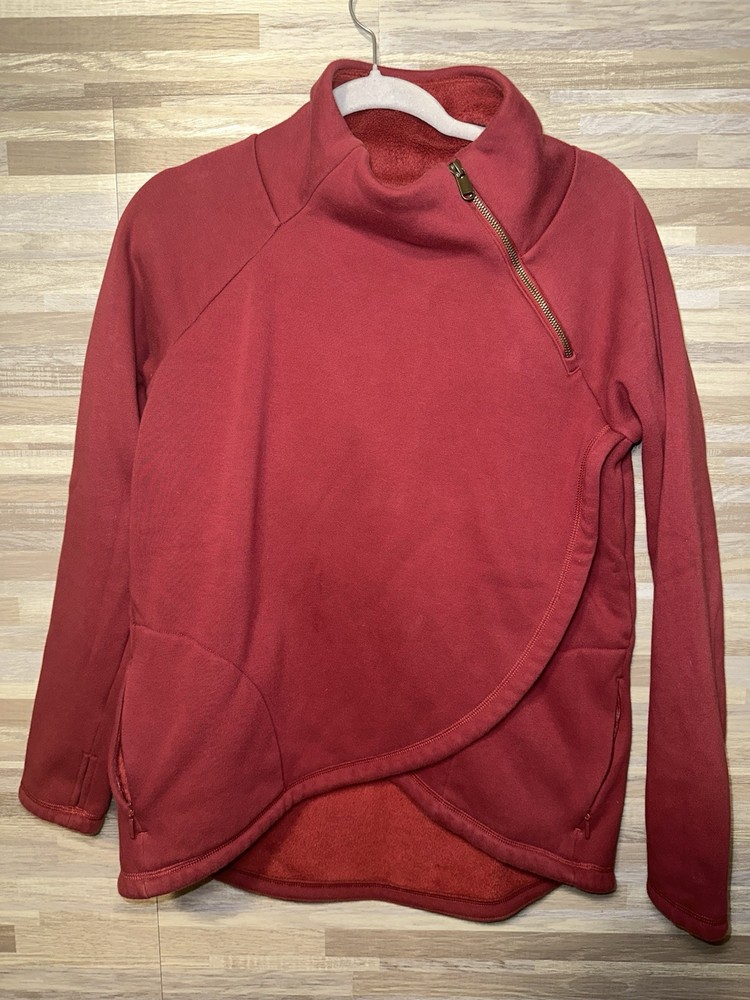Athleta Cozy Karma Asym Pullover Women's S Red Fleece Lined Wrap Hem Zip #K