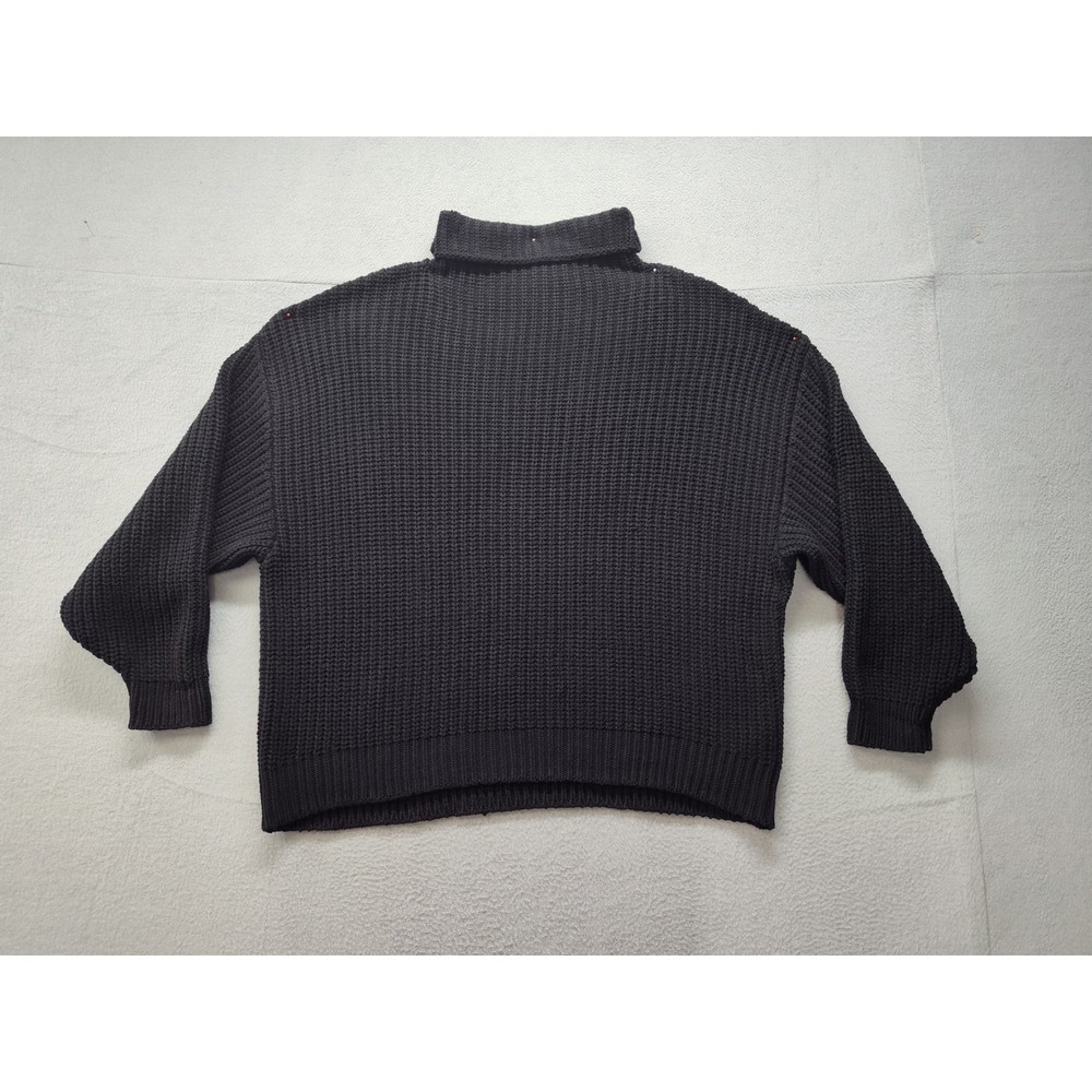 Free People Womens Black Ribbed Turtleneck Oversized Chunky Knit Sweater Size M