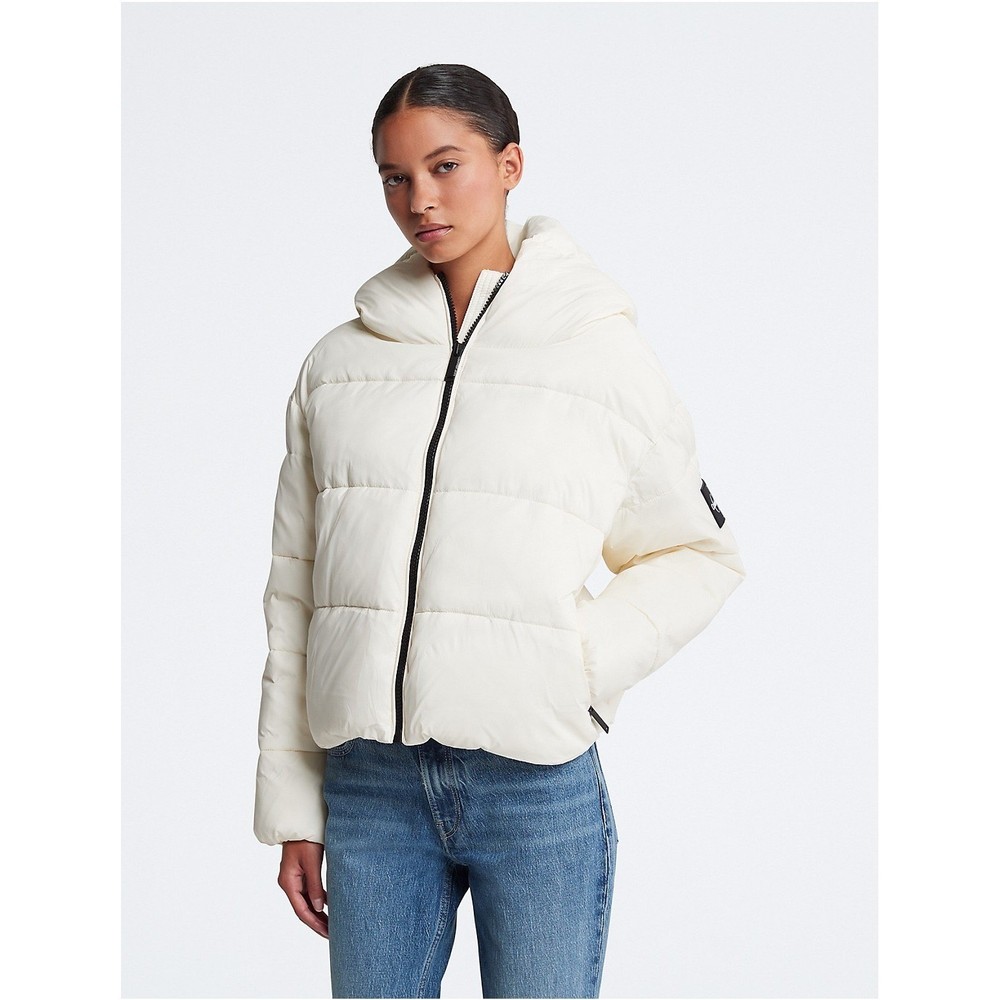 Calvin Klein Women's Boxy Hooded Puffer Jacket - White - Small