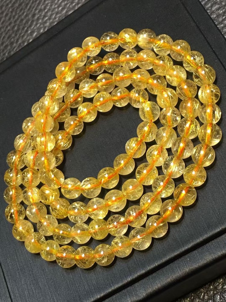 31.4G Natural gold Hair Rutilated Quartz Crystal Round Beads Bracelet Healing