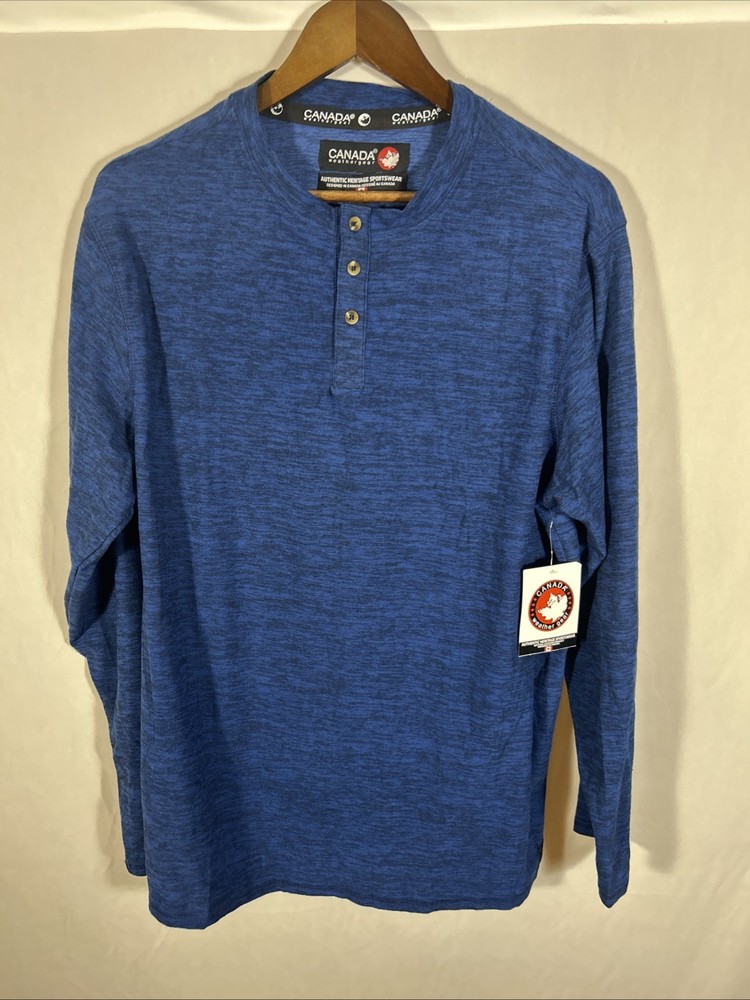 Canada Weather Gear Blue Long Sleeve Henley Shirt Mens Large Casual Heritage NWT