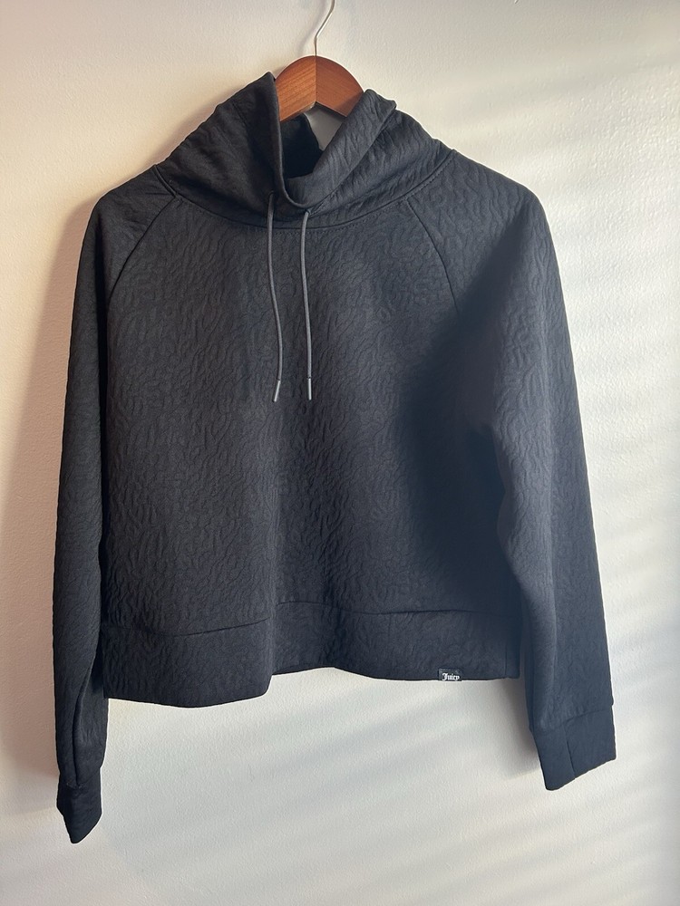 Juicy Couture Sport Pullover Sweatshirt Top Textured Crop Funnel Neck Size M