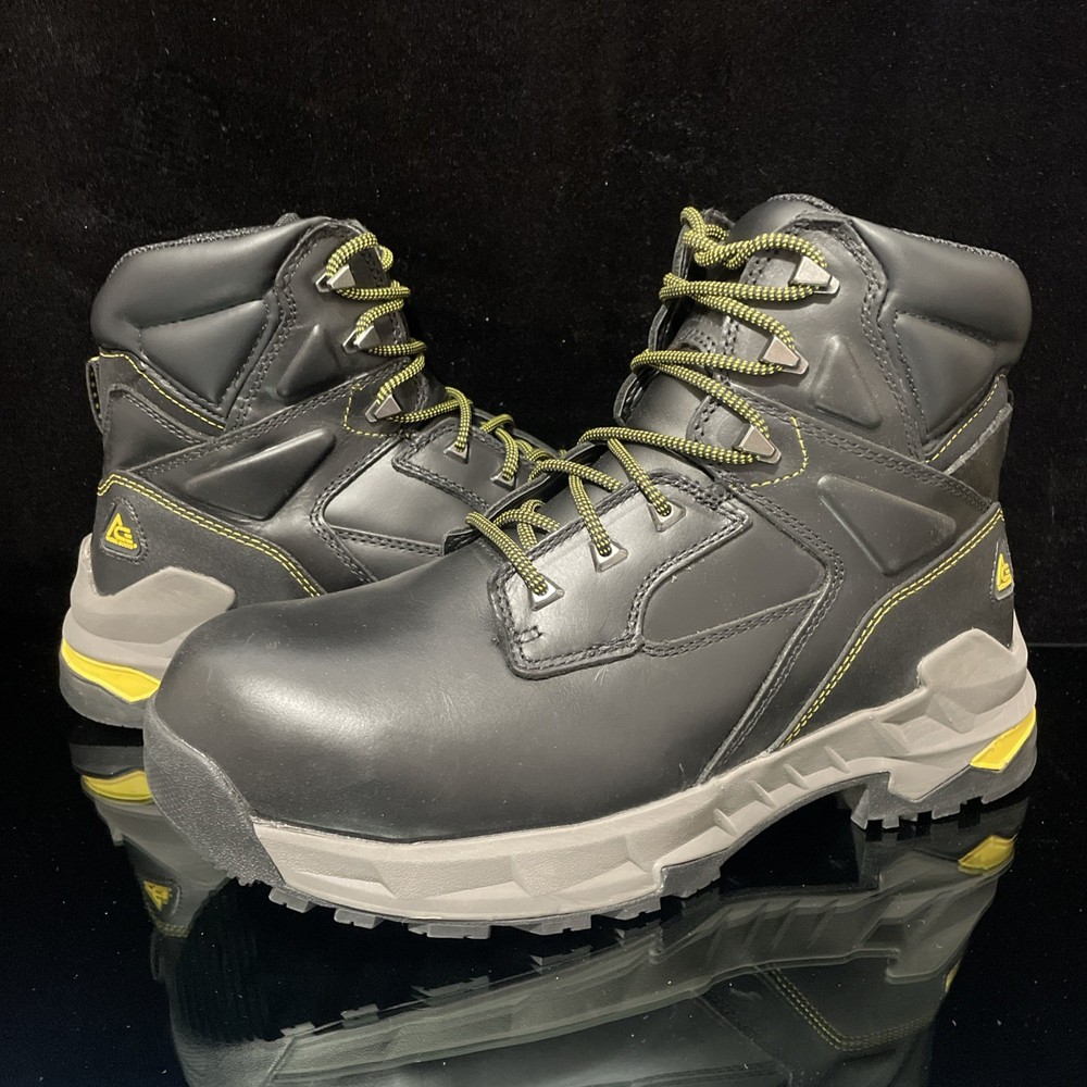 ACE Burren CT Unisex Slip-Resistant Black Leather Work Boot Size 11.5M 13W-image