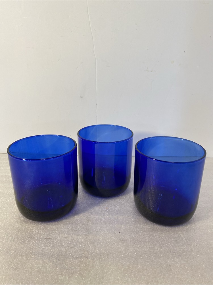 Vintage Libbey 8 oz Cobalt Blue Rock Glasses Set of 3