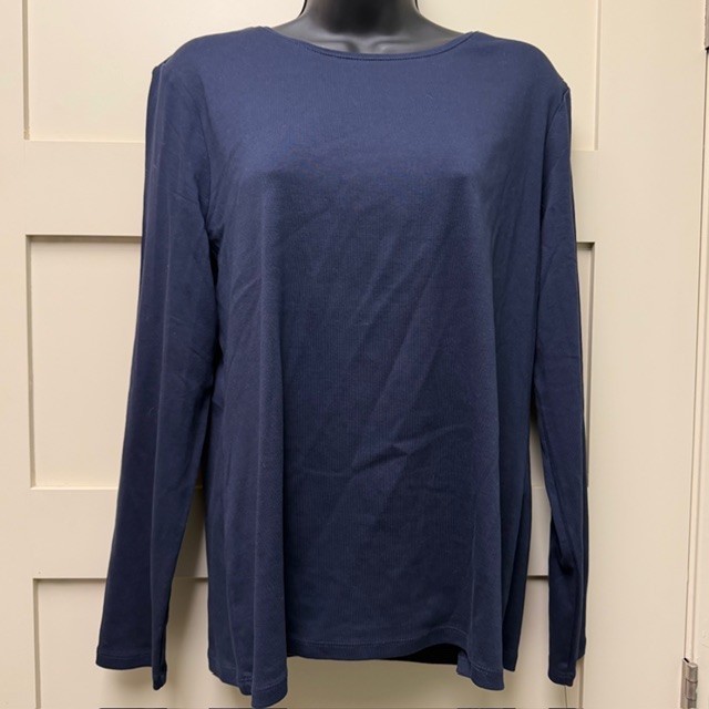 NWT Talbots 100% Pima Cotton Long Sleeve Tee Shirt Sz Large $44 NEW Navy Blue