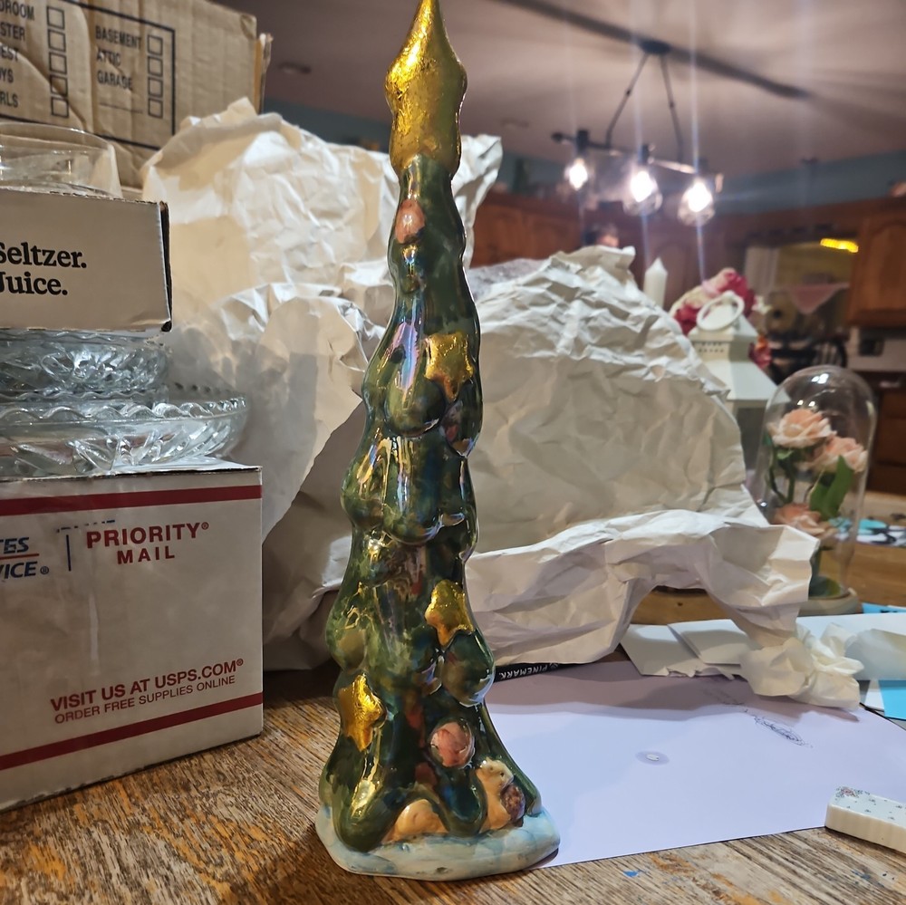 VTG Whimsical Christmas Tree Green Tall Ceramic Decoration