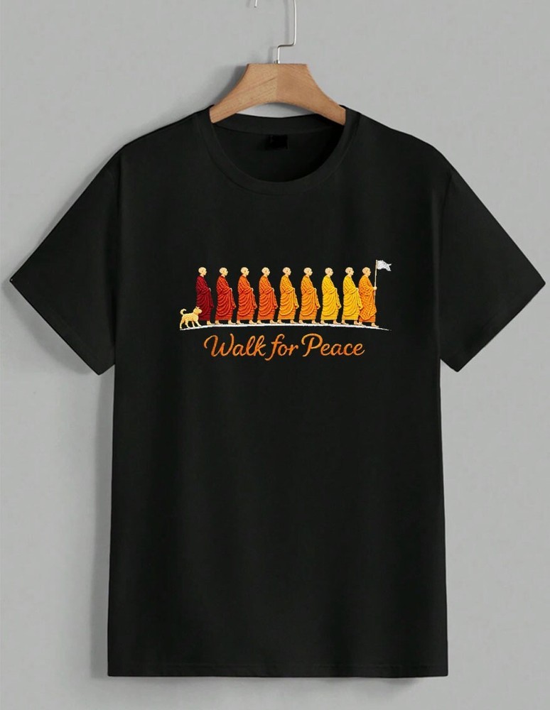 Walk For Peace Buddhist Monks Aloka Dog Zen Mindfulness Graphic T-Shirt Unisex