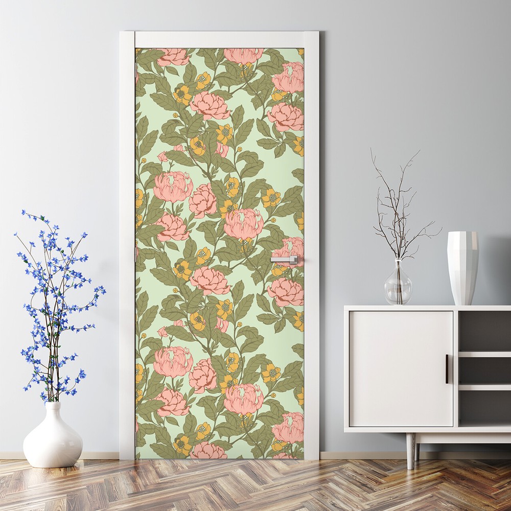 Elegant Roses vintage design still life Colourful retro floral wall Door Decal