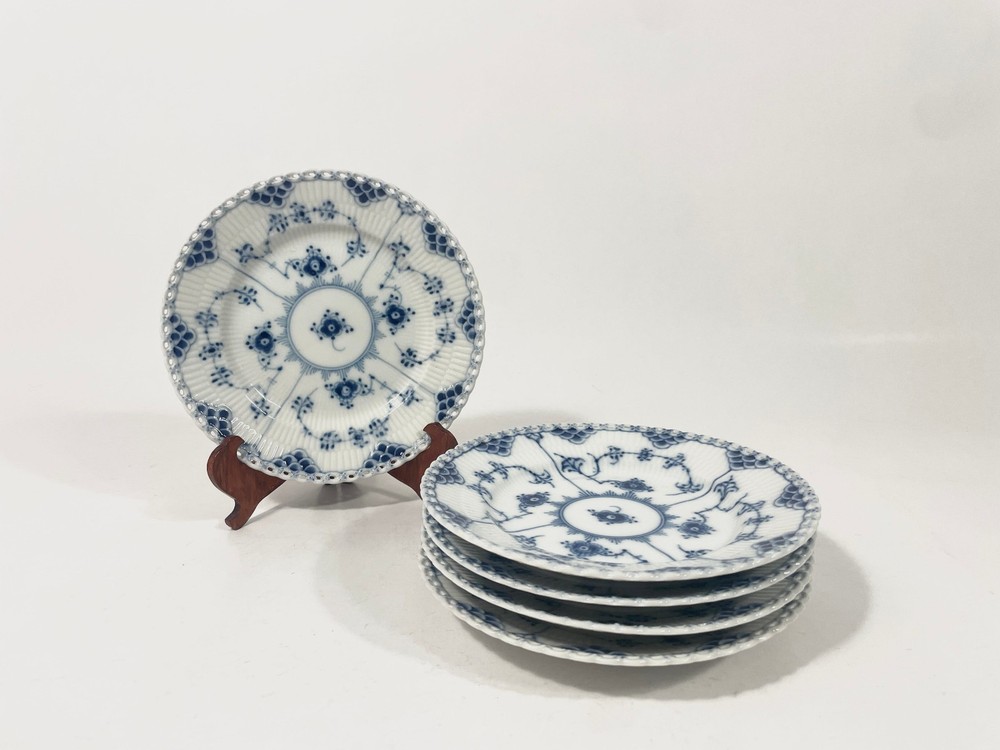5x Royal Copenhagen Blue Fluted Full Lace 1087 Dessert Plates Diameter 17,5 cm