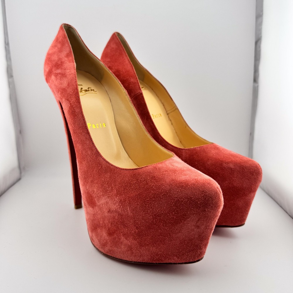 READ Louboutin Daffodile 160 Veau Velours Rose pink platform pumps heels US 10