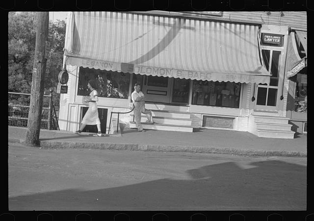 Photo:1930s Storefront Awning Women Sidewalk Lawson Lawyer Sign