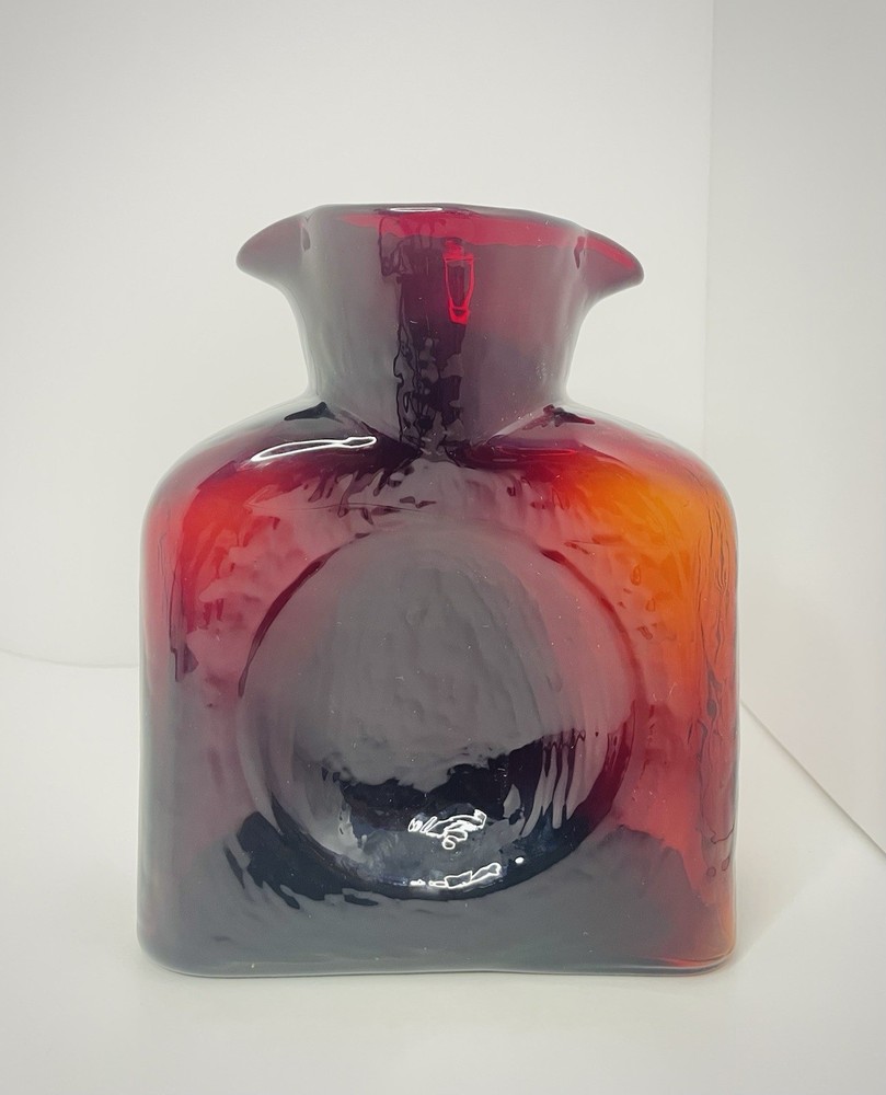 Vintage Blenko 384 Handcrafted Ruby Red Glass Water Pitcher USA Artisan Made