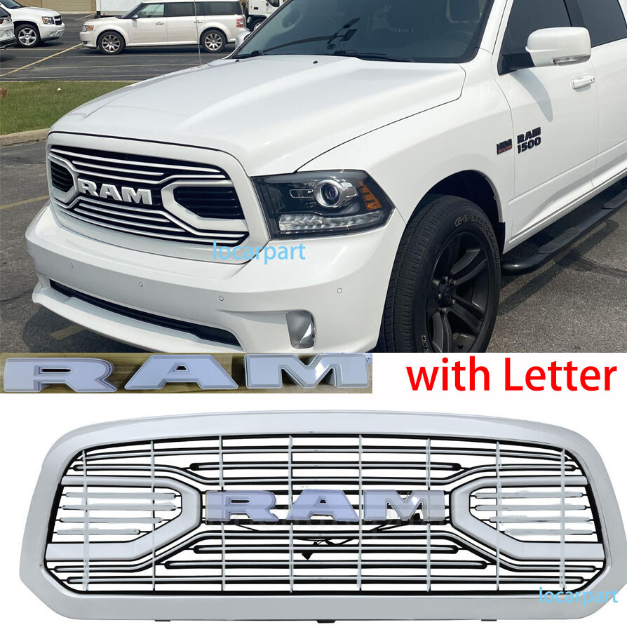 White Grille For Dodge Ram 1500 Grill 2013-2018 Big Horn Bumper Grille W/Letter