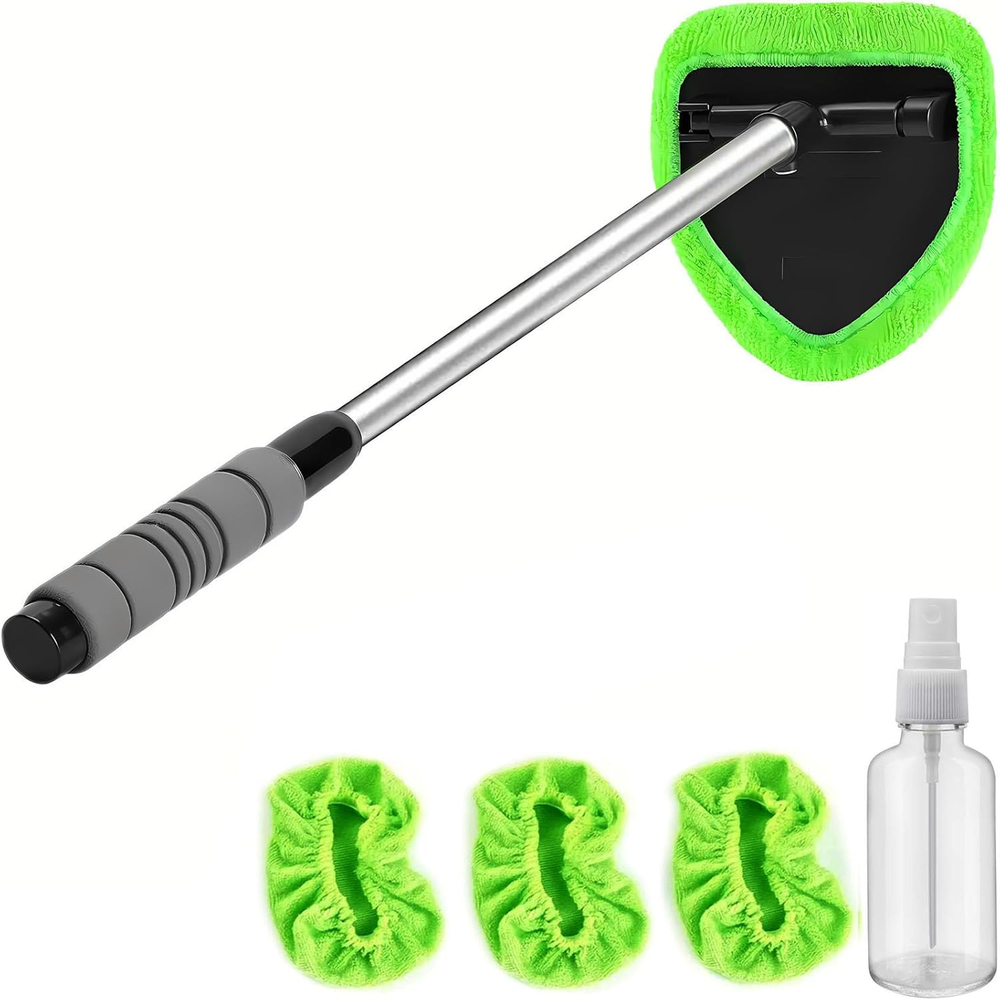 Windshield Cleaning Tool - Extendable Handle Car Window Cleaner with 3 Reusable