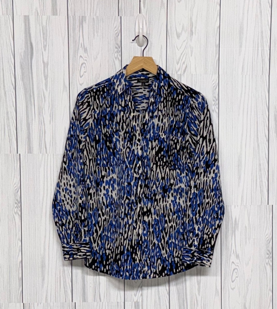 Talbots shirt womens size medium petite button up long sleeve blue nantucket