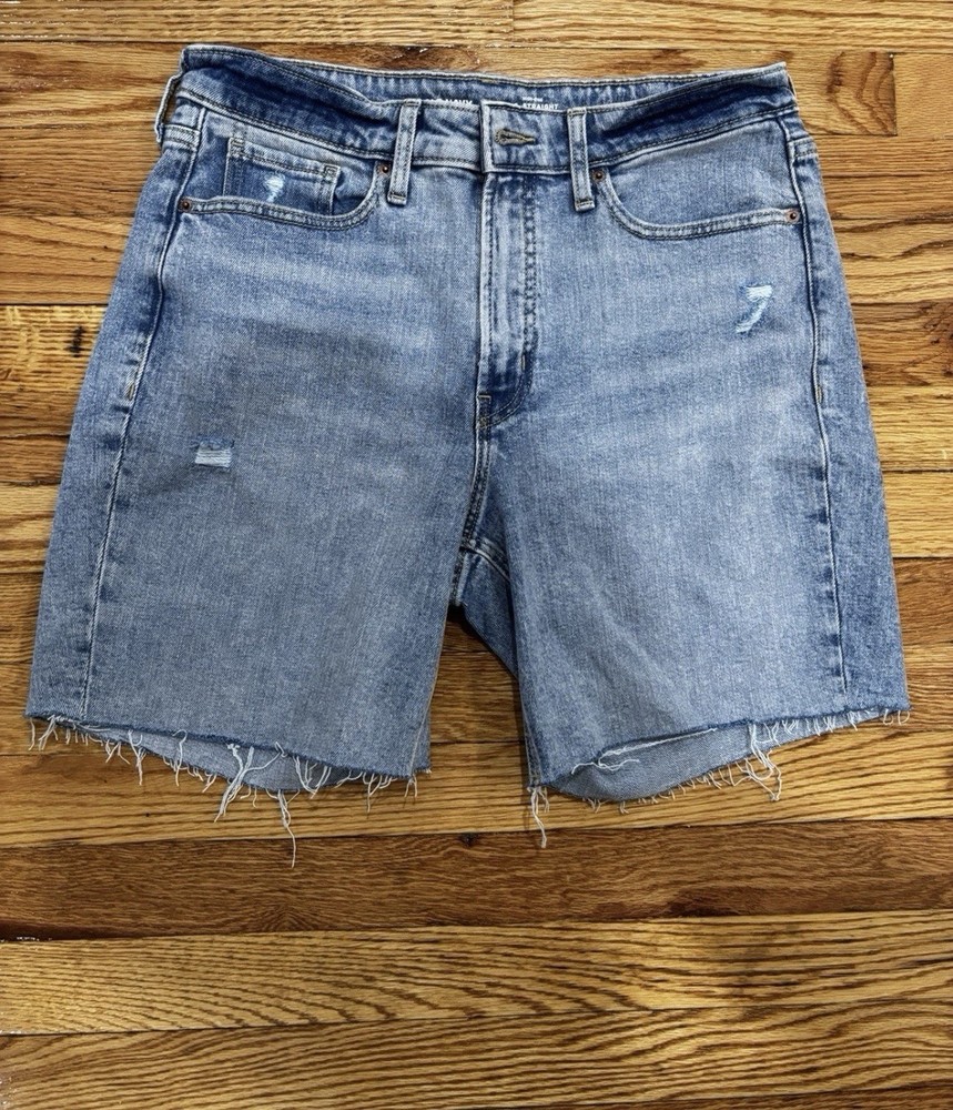 Old Navy O.G. Straight High-Rise Bermuda Denim Shorts Blue Size 10 Raw Hem