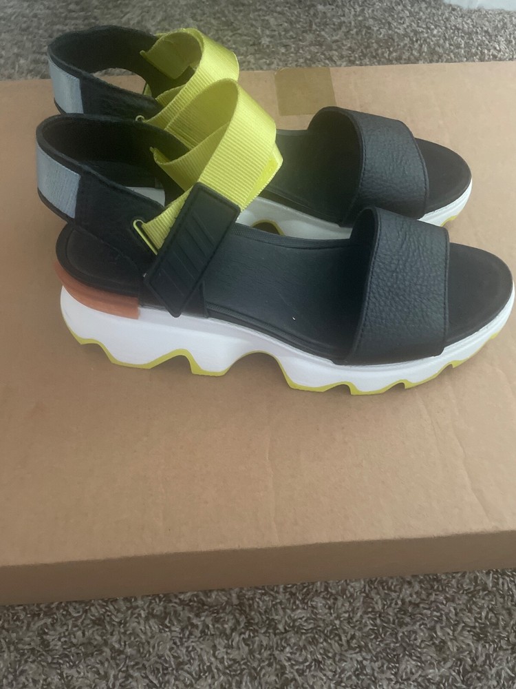 Sorel Womens Kinetic Impact Strap Sandals Black Platform Wedge Size 9.5