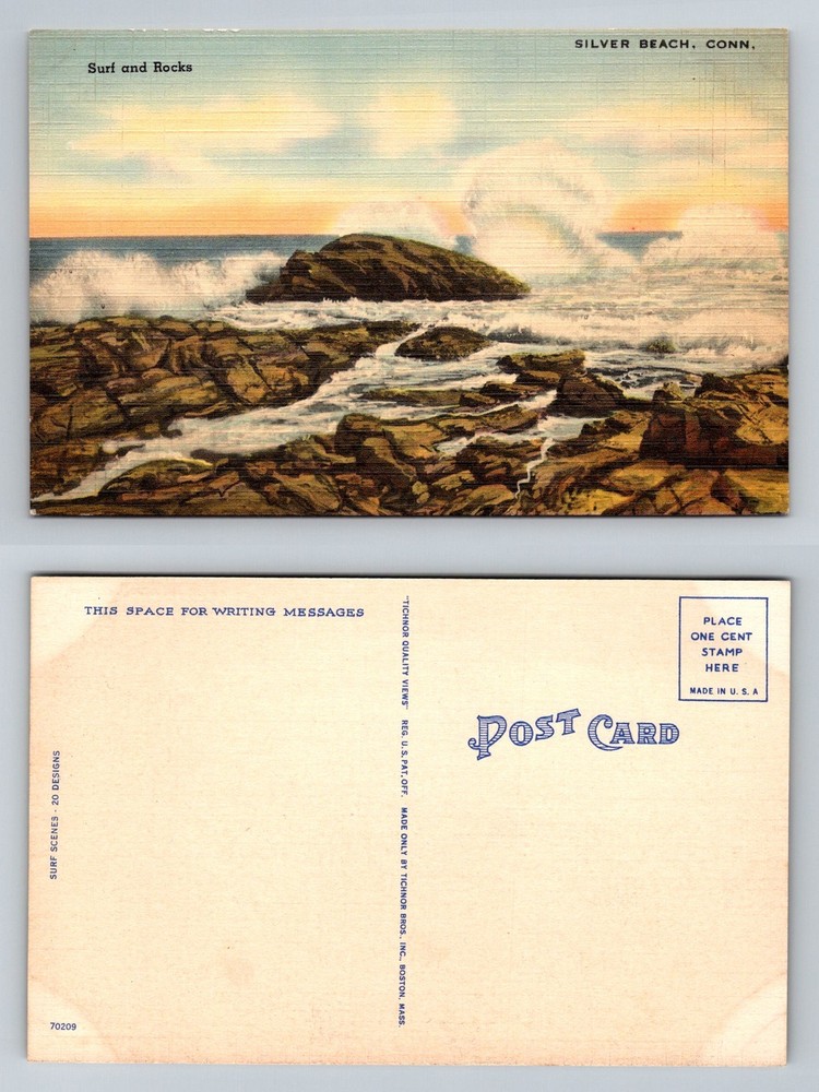Silver Beach, CT-Connecticut, Surf and Rocks Ocean Waves Vintage Postcard