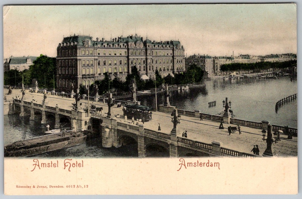 Antique Postcard Amstel Hotel Bridge Amsterdam, Netherlands 1900s