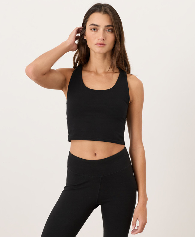PACT Organic On the Go-To Crop Tank, Black - NEW