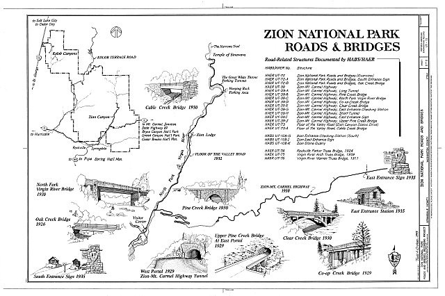Photo:Zion National Park Utah Roads and Bridges Map 1900s HABS HAER