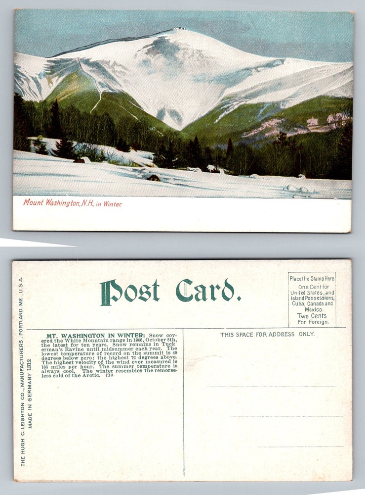 Mount Washington, NH-New Hampshire, Winter Snow Covered Peak Vintage Postcard