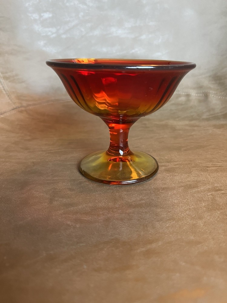Vintage Imperial Glass Amberina Sherbet Compot Glass Ruby Orange Optic Rays