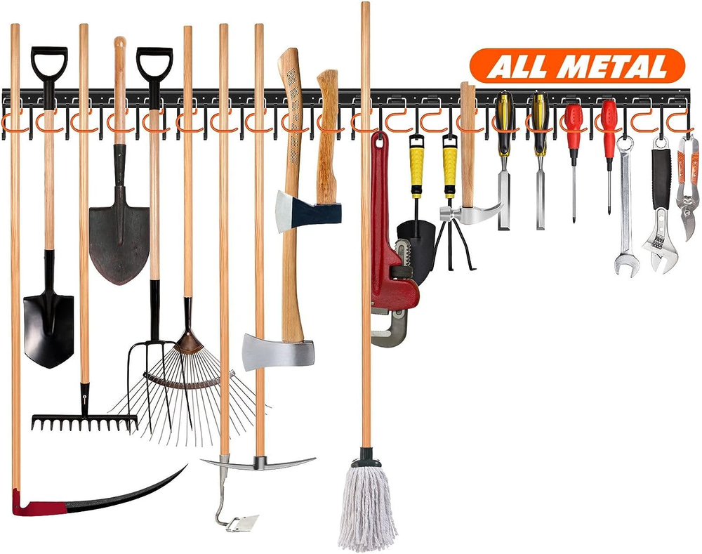 68-Inch Adjustable All-Metal Wall Mount Garden Tool Organizer Rack